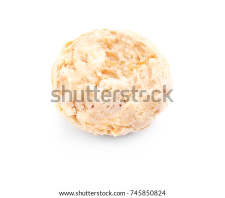 Scoop of caramel ice cream, isolated on white
