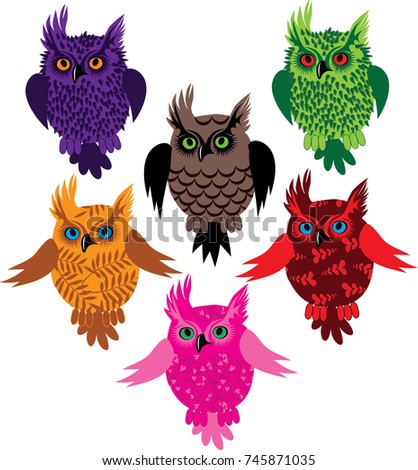 Owl bird set icon detail illustration with floral pattern raster version