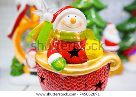 Ceramic Christmas lantern with snowman