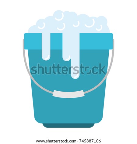 bucket with handle and full of water and soap detergent in colorful silhouette vector illustration