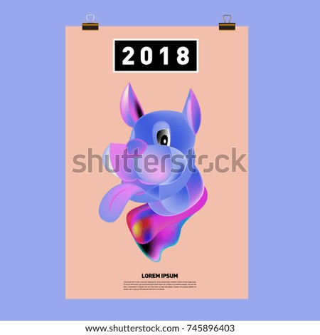 Chinese New Year 2018 Festive Vector Card Design with Cute dog. Zodiac Logo and Symbol of 2018 year