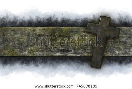 christian cross on old wooden plank - 3d illustration
