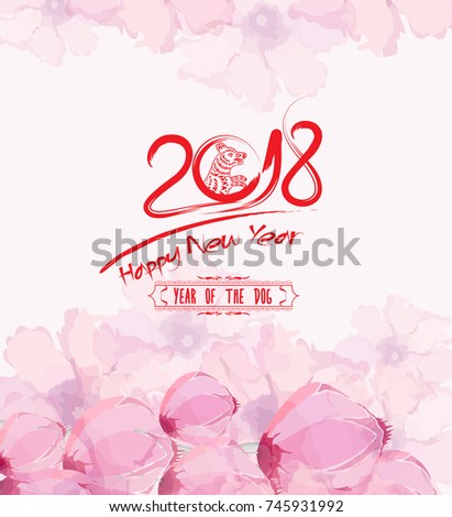 Chinese new year with blossom background. Year of the dog