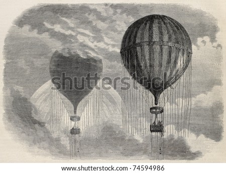 Old illustration of a strange optical phenomena during aerostat ascension in Paris, 15 april 1868. Created by Blanchard and Cosson-Smeeton, published on L'Illustration, Journal Universel, Paris, 1868