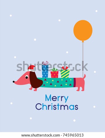 cute puppy merry christmas greeting with balloon vector