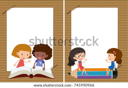 Two background templates with girls reading illustration