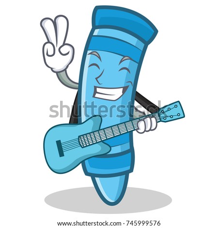 With guitar crayon character cartoon style
