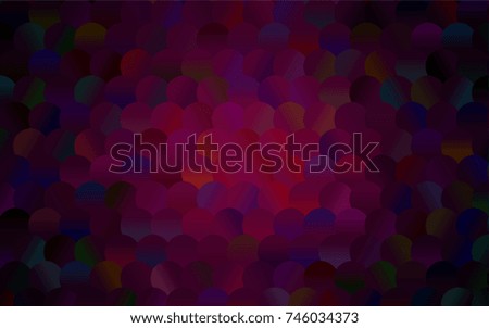 Dark Purple vector red pattern of geometric circles, shapes. Colorful mosaic banner. Geometric background with colored disks.
