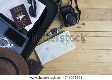 Top view traveler's accessories plan of vacation time