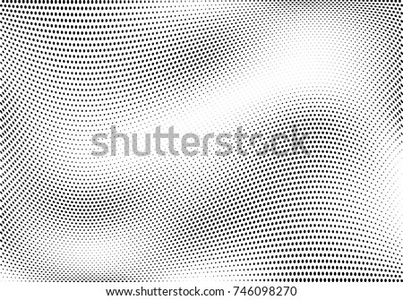 Abstract halftone wave dotted background. Futuristic twisted grunge pattern, dot, circles.  Vector modern optical pop art texture for posters, business cards, cover, labels mock-up, stickers layout. Royalty-Free Stock Photo #746098270