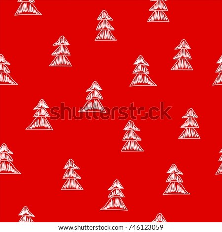 Seamless vector pattern with hand drawn Christmas trees. Doodle holiday background design for fabric and decor. Hipster style. Sketch. 
