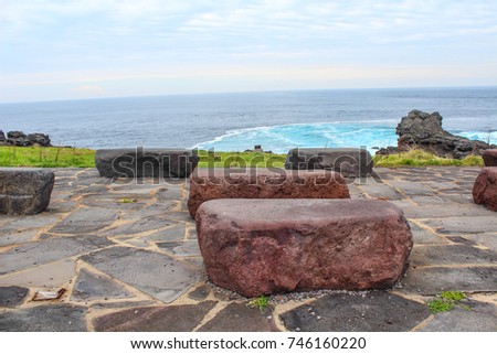 A bench made of basalt