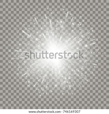 White sparkling explosion with transparent light effects. Magical firework gleaming and shining. 