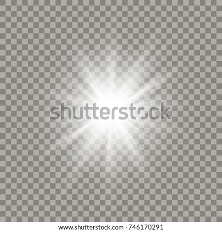 Soft white shining star with transparent rays. Glowing explosion light effect.