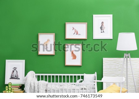 Modern interior of child's room with animal pictures