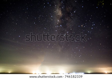 Blur image of milky way at Thailand.Soft focus,blur due to long exposure.visible noise due to high iso