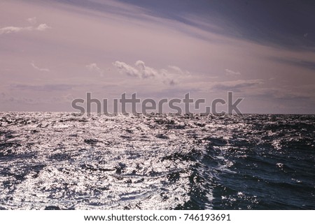 Beautiful seascape evening sea horizon and sky. Tranquil scene. Natural composition of nature. Landscape. View from yacht.