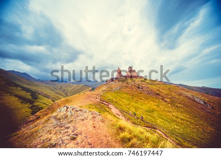 Beautyful landscape with church on the hill 