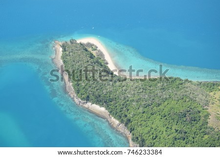 Aerial view of Whitsunday Islands and turquoise water, near Airlie Beach, Queensland, Australia