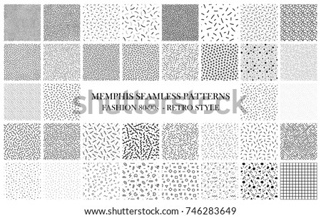 Bundle of Memphis seamless patterns. Fashion 80-90s. Black and white textures.  Royalty-Free Stock Photo #746283649