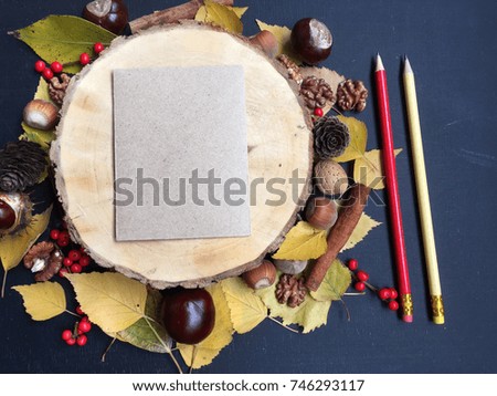 concept craft autumn paper with pencils. autumn poetry. craft autumn paper for logo and your text