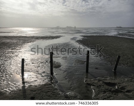 Beach in St. Peter-Ording on a cloudy day in winter