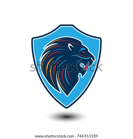 lion head with shield vector illustration
