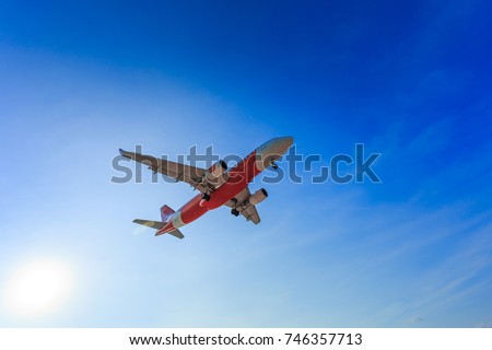 Night flight of a passenger jet airplane 