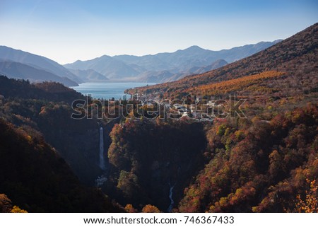 Lake Chuzenji and Kegon falls view from Akechidaira observatory deck
