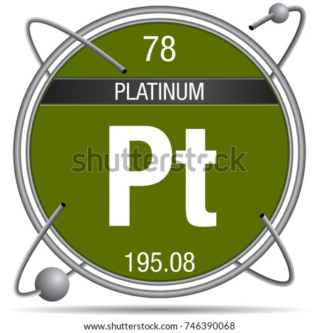 Platinum symbol inside a metal ring with colored background and spheres orbiting around. Element number 78 of the Periodic Table of the Elements - Chemistry