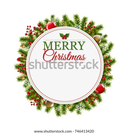 Merry Christmas Card With Gradient Mesh, Vector Illustration