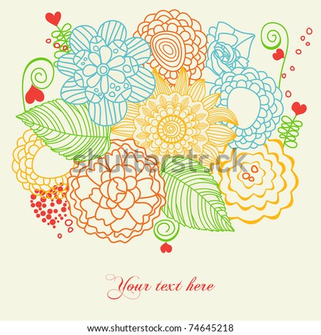 Flowers and hearts love card