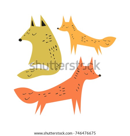 Vector cute foxes, family. Poster, postcard, sticker, print, illustration, elements for design and other.