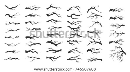 vector set dry tree branches on white background Royalty-Free Stock Photo #746507608