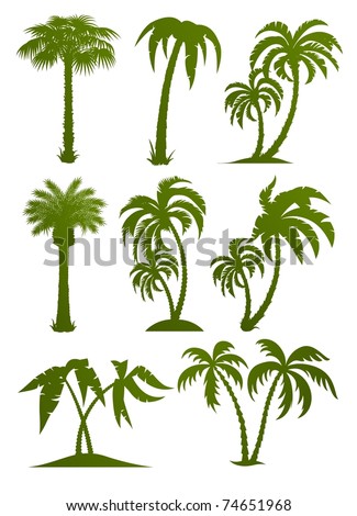 set of palm tree silhouettes vector illustration isolated on white background
