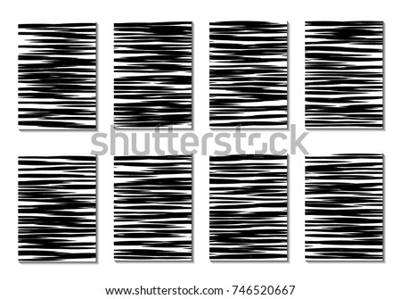 Minimal Covers. Set of 8 Black and White Designs for Covers, Backgrounds or Posters. Monochrome Geometric Backgrounds with Contrast Stripes. Abstract Grid with Clipping Mask. Editable Trendy Covers