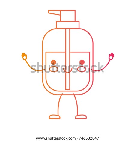 kawaii cartoon liquid soap bottle dispenser in degraded yellow to magenta silhouette vector illustration