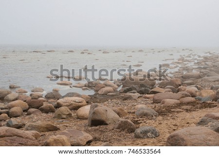 Foggy coast of Baltic sea in Latvia