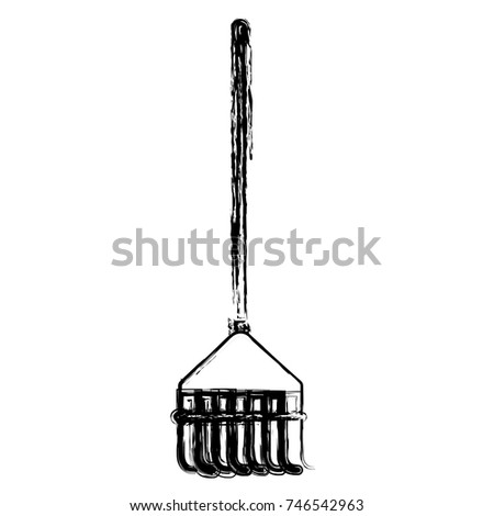 rake leaves with wooden stick in monochrome blurred silhouette vector illustration
