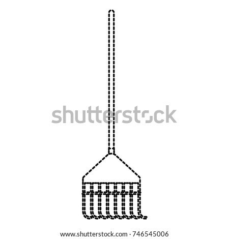 rake leaves with wooden stick in monochrome dotted silhouette vector illustration