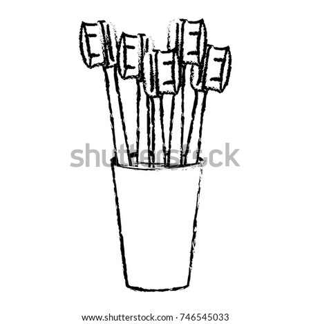 glass with several toothbrush in monochrome blurred silhouette vector illustration