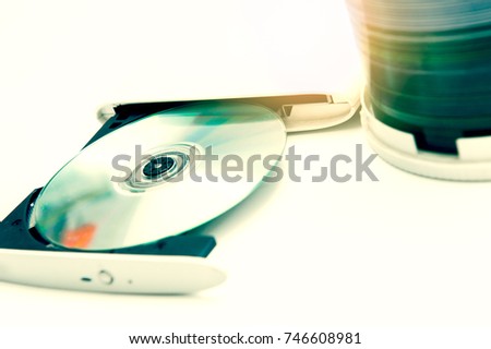 external dvd writer and cd,dvd On a white background.