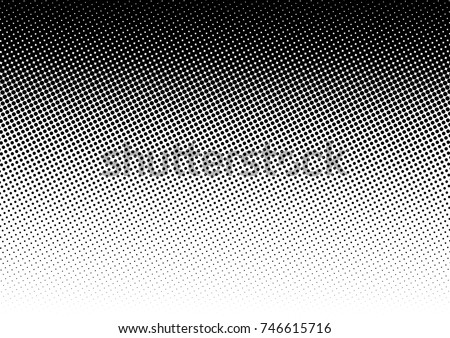 Halftone fade gradient background. Black and white comic backdrop. Monochrome points vector. Royalty-Free Stock Photo #746615716