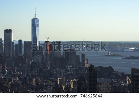 New York City. Wonderful panoramic aerial view of Manhattan Midtown Skyscrapers. New York, USA cityscape