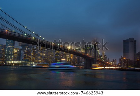 Night view of Manhattan skyline. New York night landscape