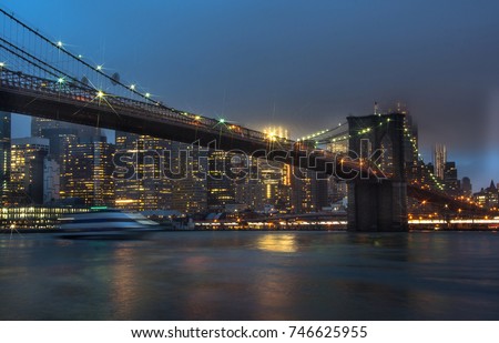 Night view of Manhattan skyline. New York night landscape