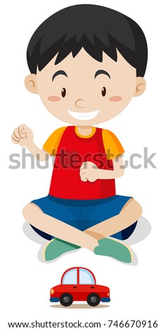 Happy boy playing with toy car illustration