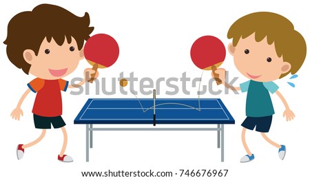 Two boys playing table tennis illustration