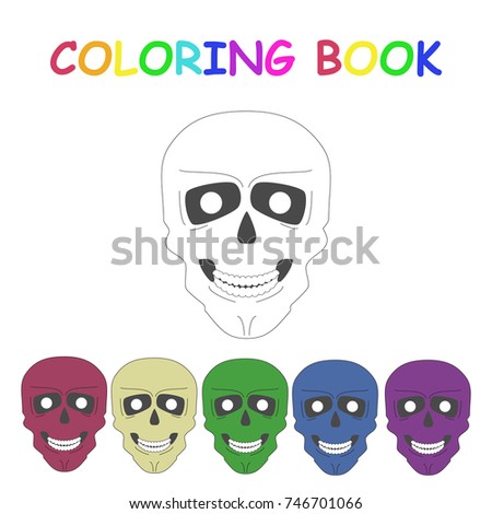 Coloring book with colorful funny skull for day of dead
