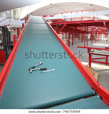 Tools at Conveyor Belt Loading Ramp Warehouse